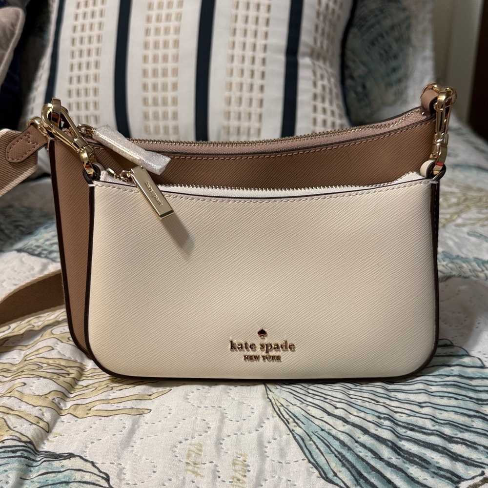 NEW, never used Kate Spade Tan and Cream Crossbody Bag